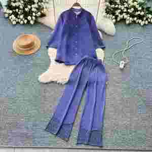 Conjuntos Casuales Holgados para Mujer, Top y Pantalones Plisados de Cintura Alta, Ropa Americana al por Mayor - Product Image 3