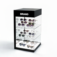 Vitrine d'exposition en acrylique avec logo personnalisé, éclairage LED, support pour lunettes de soleil avec serrure