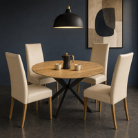 Table à manger ronde simple avec base géométrique en métal et finition bois naturel – Tableau des ventes et liste des meilleures ventes