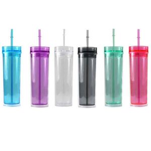 Factory Direct Reusable 16oz Acrylic Tumbler Double Wall with Handle Straw for Smoothie Juice Bar - Product Image 5