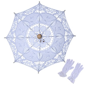 Sombrilla <span class=keywords><strong>de</strong></span> Encaje Blanco Vintage con Diseño Floral, Sombrilla <span class=keywords><strong>de</strong></span> Novia para Bodas, Fiestas <span class=keywords><strong>de</strong></span> Té, Fotografía y Estilismo, con Guante <span class=keywords><strong>de</strong></span> Encaje y Abanicos - Product Image 1
