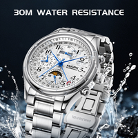 Montre mécanique automatique pour homme Mark Fairwhale, boîtier en acier inoxydable, bracelet, chronographe multifonction, phase de lune, étanche FW-6044