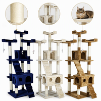 Pohon Kucing Bertingkat dengan Tiang Garuk Sisal, Kandang Kucing, Pusat Aktivitas Panjat, Tempat Bertengger, Ramp, Mainan Gantung untuk Kucing Indoor