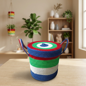 Colorful Jute Woven Straw Storage Basket <b>with</b> Handle <b>Lid</b> Rope Organizer <b>Bin</b> for Living Room Nursery Bathroom - Product Image 5