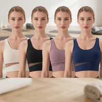 Soutien-gorge de yoga en maille Spandex/Polyester ultra-doux à découpes, haut court sans couture pour Pilates, extensible dans les 4 sens, respirant et à séchage rapide pour femme