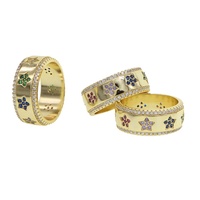 Hochwertige vergoldete breite Band feine Schmuck Slippy Mode rosa grün gelb lila lila CZ gepflasterte Stern Blumen ring für Frauen Geschenk