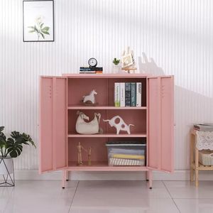 أثاث منزلي خزانة جانبية فولاذية بنصف ارتفاع بابين معدني بأرجل - Product Image 6