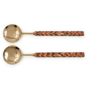 Modern Woven Handle Salad Servers Set Stainless Steel Serving Utensils <b>Mirror</b> Polish Dishwasher Safe For Wedding Dining Use - Product Image 1