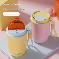 DILLER - Taza Térmica de Acero Inoxidable con Correa, Aislamiento al Vacío, Portátil, para Viajes, con Logotipo Personalizado