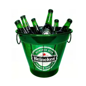 Ice Bucket Custom Round Beer Champagne Whiskey Metal Galvanized Tin Ice Bucket With Bottle Opener And Handle