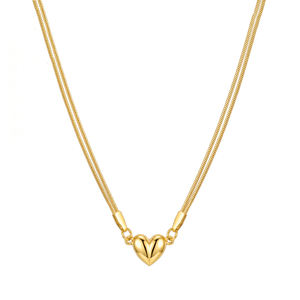 Fashion Jewelry Heart Magnetic Pendant Necklace Double Layer Round <b>Snake</b> <b>Chain</b> Stainless Steel Womens Collarbone Choker Necklace - Product Image 1
