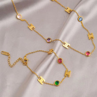 Collier en cuivre haut de gamme incrusté de zircons colorés, style français vintage, luxe léger, design de niche Bambou Arc de Triomphe