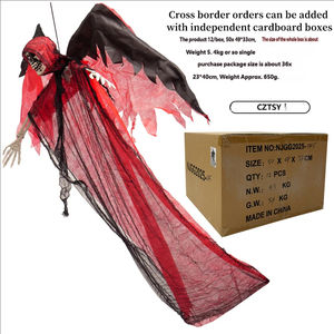 Décoration d'Halloween : Fantôme Lumineux Suspendu avec Ailes <span class=keywords><strong>de</strong></span> Démon Rouges Étendues, en Tissu Déchiré, Effet Squelette Diable pour Maison Hantée - Product Image 3