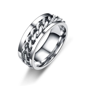 Hiphop Italian Design Men's Silver <b>Ring</b> Jewelry <b>Titanium</b> Steel Rotating Link Chain Biker <b>Ring</b> - Product Image 4