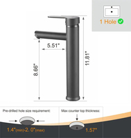 Robinet de douche en laiton de luxe noir mat à long col pour salle d'eau