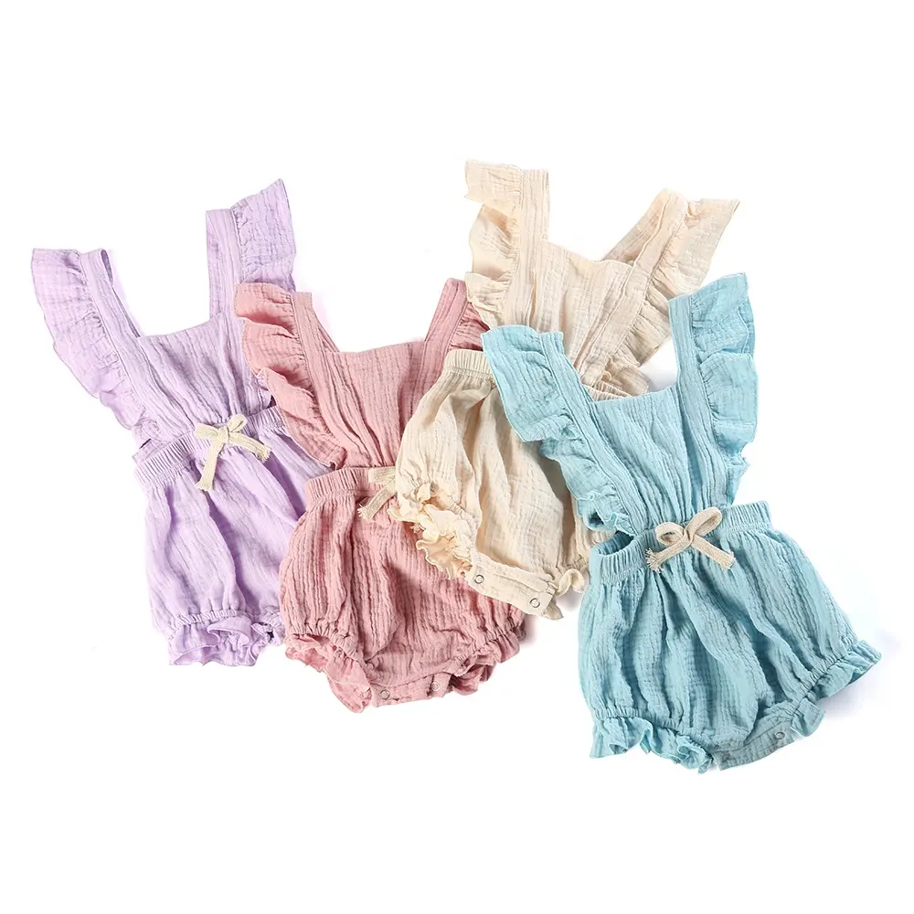 RTS — combinaison d'été pour bébés filles à volants, 100% coton, en mousseline, en crêpe, vêtements mignons pour bébés, nouveau-né, Stock ue