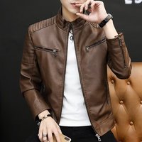 Veste en cuir coupe ajustée tendance pour hommes, manteau épais en PU, élégant et décontracté, avec fermeture à glissière et logo pour le printemps et l'automne