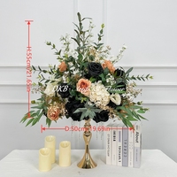FB2216 Boule de fleurs artificielle tendance personnalisée en roses noires et hortensias, centre de table de 50 cm pour décoration de table