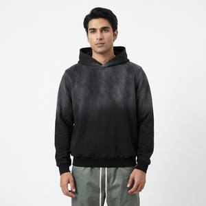Sweats à capuche brodés gris en coton épais 400gsm French Terry 460 g/m² 100% délavés à l'acide sans poches - Product Image 1