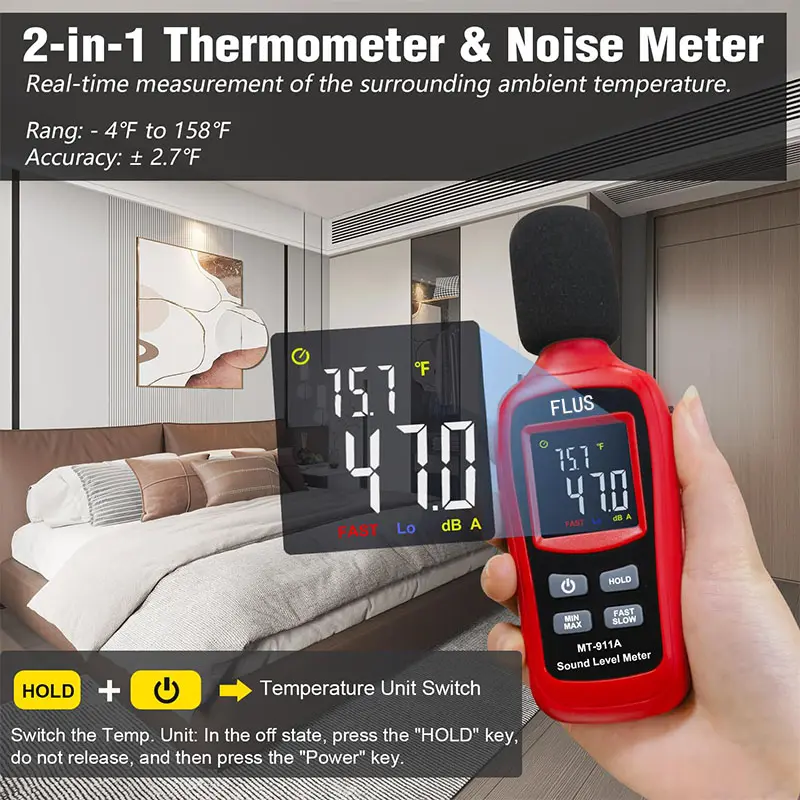 Mode MAX/MIN Décibel Mètre Instrument de mesure du bruit 35 à 135dB Compteur de niveau sonore avec rétro-éclairage LCD