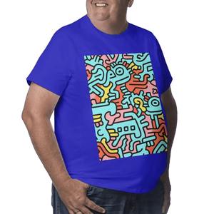 เสื้อยืดสตรีทแวร์สำหรับผู้ชายขนาดพลัสไซส์ออกแบบลายพื้นผ้าฝ้าย100% พิมพ์ลายตัดกัน - Product Image 4