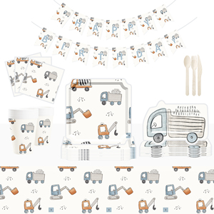 DAMAI - Juegos de Decoración para Fiestas Infantiles, Platos y Vasos Desechables de Papel, Juegos de Papel con Diseño de Autos, Camiones y Excavadoras - Product Image 2