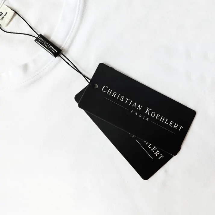 Custom Black Hang Tags With Logo 400g 800g Rectangle Paper Swing Tag Fashion Garment Hangtag Clothing Tag With String