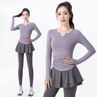 Setelan Olahraga Bulu Tangkis Wanita Bermotif Musim Panas Gugur Dingin Baru Lengan Panjang Ramping Stylish Rok Tenis Cepat Kering Bernapas