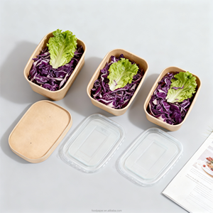 Tigela De Retângulo De Papel Kraft Com Tampa Clara 165ml 200ml 300ml Aquecedor Para Churrasco Pequeno-almoço Take Away Restaurante Amostra Grátis - Product Image 1