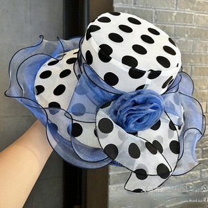 Sombrero de <span class=keywords><strong>Sol</strong></span> de Verano Estilo Británico, Elegante Sombrero de Organza para Mujer, Protección Solar, Ala Ancha, Diseño de Puntos - Product Image 3