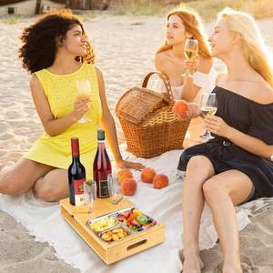 Maison Salon Bois Bambou Canapé Bar Snack Box Caddy Tray Organizer Sofa Tray with Wine Glass Holders - Product Image 5