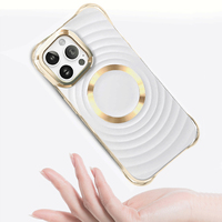Coque arrière de téléphone portable antichute et antidérapante à ondulations larges, avec chargement sans fil, électroplaquée, en acier inoxydable, magnétique et antichoc
