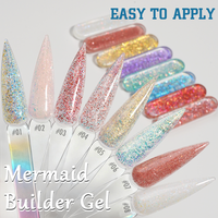 Gel de construction pour ongles effet sirène, 20 couleurs, gel UV pailleté pour extension d'ongles, usage professionnel en salon, gel de construction holographique pour extension d'ongles en salon