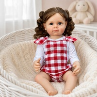 Boneka Bayi Reborn 22 Inci, Vinyl Lembut, Dilukis Tangan, Realistis, Bayi Perempuan Baru Lahir, Rambut Cokelat, Mata Biru, Pakaian Gingham, Hadiah Y-Z025