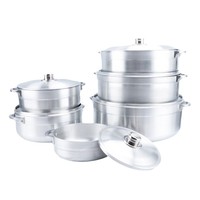 Ensemble de casseroles en aluminium au design moderne, batterie de cuisine domestique pour soupes avec fond spiralé, source transfrontalière d'Afrique