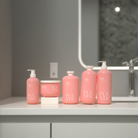 XINDE – Ensemble de flacons et pots en plastique rose de haute qualité pour shampoing, après-shampoing, lotion pour la peau et les cheveux, et crème cosmétique
