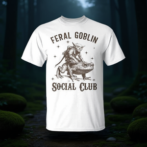 Camiseta Feral Goblin Social Club, blanca, unisex, talla mediana para adultos - Product Image 3