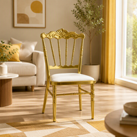 Chaise de banquet de mariage Chiavari en or, sculptée, en métal, de luxe, avec coussin rembourré, vente en gros