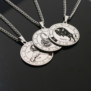 Collar de Acero Inoxidable de Alta Calidad con Colgante Giratorio de los 12 Signos <span class=keywords><strong>del</strong></span> Zodiaco, Joyería Hip Hop Personalizada para Hombres y Mujeres - Product Image 6