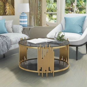 Журнальный столик в стиле середины века из золотистой нержавеющей стали для домашнего бара - Product Image 2