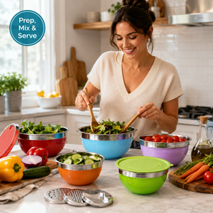 Thick Stainless Steel Egg Mixing <b>Bowls</b> With Airtight Lids Stackable Colorful Salad <b>Bowls</b> for Kitchen Baking Prep - Product Image 4