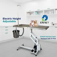 Table d'opération électrique classique en forme de Z EURVET Factory, en acier inoxydable SUS304, avec plateau plat et poteau IV pour hôpital vétérinaire