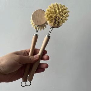 Wooden Handle Natural Sisal Bristle Cleaning Dish <b>Brush</b> Pot Pan Bowl <b>Scrub</b> <b>Brush</b> for Kitchen - Product Image 2