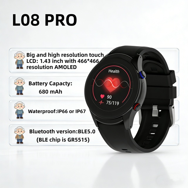 L08 PRO 1.43" AMOLED Smart Watch, IP66/IP67 Waterproof