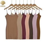 CNSHELL 13 couleurs solide mince sangle hanche couverte jupe femmes Slim Fit Modal Micro côtes robe de soirée Mini longueur
