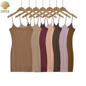 CNSHELL 13 colori tinta unita con cinturino sottile gonna a padiglione da donna Slim Fit modale <span class=keywords><strong>Micro</strong></span> costola abito da festa Mini lunghezza - Product Image 2