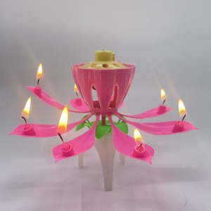 Bougie d'anniversaire musicale Lotus rotative, chantante, électronique, lumineuse, en cire <span class=keywords><strong>de</strong></span> roche, écologique, à piles - Product Image 1