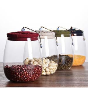 Bocaux de conservation en verre avec couvercles en tissu, ronds, hermétiques, pour le thé, les collations et la conservation des aliments, motif floral blanc, rouge, vert - Product Image 3