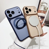 Étui de téléphone magnétique rotatif en métal avec anneau support pour iPhone 18 17 Pro Max 16 15 Plus, finition mate avec protection d'objectif