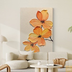 Hand Painted Oil Painting Orange Floral Abstract Art Modern Living Room Wall Decor Creamy Style Texture <b>Canvas</b> No <b>Frame</b> - Product Image 3